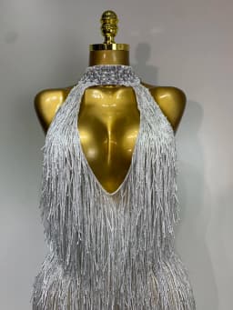 Women Sexy Shiny Crystals Tassel Long Dress Elegant Prom Gown Evening Club Birthday Wedding Party Singer Photoshoot Dress