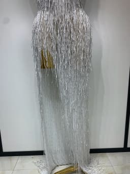 Women Sexy Shiny Crystals Tassel Long Dress Elegant Prom Gown Evening Club Birthday Wedding Party Singer Photoshoot Dress