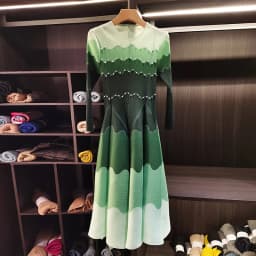 LANMREM Designed Women's Pleated Dress O-neck Loose Fit High-end Fashion Color Block Beaded Long Sleeve Famale Clothing 2DB6598