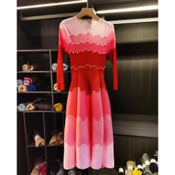 LANMREM Designed Women's Pleated Dress O-neck Loose Fit High-end Fashion Color Block Beaded Long Sleeve Famale Clothing 2DB6598