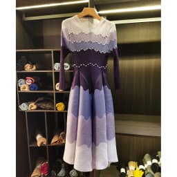 LANMREM Designed Women's Pleated Dress O-neck Loose Fit High-end Fashion Color Block Beaded Long Sleeve Famale Clothing 2DB6598