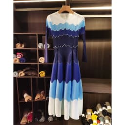 LANMREM Designed Women's Pleated Dress O-neck Loose Fit High-end Fashion Color Block Beaded Long Sleeve Famale Clothing 2DB6598
