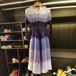 LANMREM Designed Women's Pleated Dress O-neck Loose Fit High-end Fashion Color Block Beaded Long Sleeve Famale Clothing 2DB6598