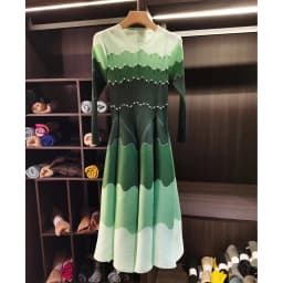 LANMREM Designed Women's Pleated Dress O-neck Loose Fit High-end Fashion Color Block Beaded Long Sleeve Famale Clothing 2DB6598