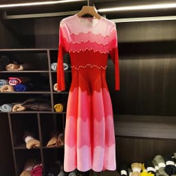 LANMREM Designed Women's Pleated Dress O-neck Loose Fit High-end Fashion Color Block Beaded Long Sleeve Famale Clothing 2DB6598