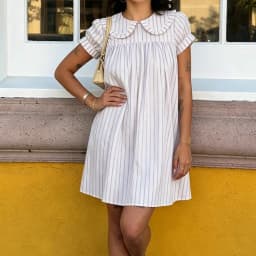 Maemukilabe Women Vintage Doll Collar Babydoll Dress Preppy Aesthetic Puff Sleeve A-Line Dress Y2k Fairy Cute Loose Fit Dress