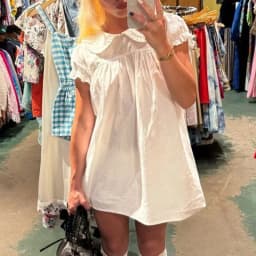Maemukilabe Women Vintage Doll Collar Babydoll Dress Preppy Aesthetic Puff Sleeve A-Line Dress Y2k Fairy Cute Loose Fit Dress