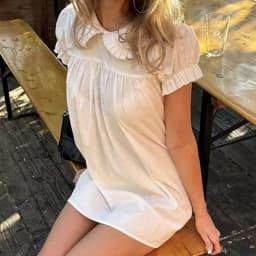 Maemukilabe Women Vintage Doll Collar Babydoll Dress Preppy Aesthetic Puff Sleeve A-Line Dress Y2k Fairy Cute Loose Fit Dress