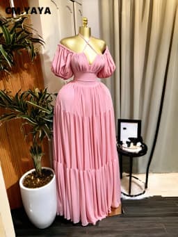 CM.YAYA 2026 Summer Women Strap short sleeve Big Swing Long Maxi Dress Slim Evening Birthday Beach Sexy Vacation Party Dresses