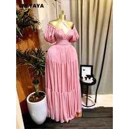 CM.YAYA 2026 Summer Women Strap short sleeve Big Swing Long Maxi Dress Slim Evening Birthday Beach Sexy Vacation Party Dresses
