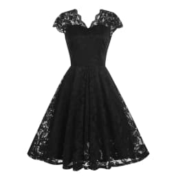 Scalloped V Neck Elegant Birthday Vintage Dresses for Women Evening Prom Party Dress Pleated Lace Mesh Swing Retro Dress Vestido