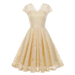 Scalloped V Neck Elegant Birthday Vintage Dresses for Women Evening Prom Party Dress Pleated Lace Mesh Swing Retro Dress Vestido