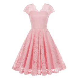 Scalloped V Neck Elegant Birthday Vintage Dresses for Women Evening Prom Party Dress Pleated Lace Mesh Swing Retro Dress Vestido