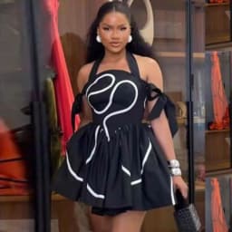 CM.YAYA Summer Women Bowknot Shoulder Halter Neck Geometric Striped Big Swing Dress Streetwear Night Club Party Dresses Vestidos