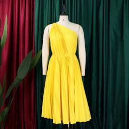 CM.YAYA Women One Shoulder Sleeveless Big Swing Pleated Knee Length Dress 2023 Fashion Street Vestidos Sexy Chic Dresses