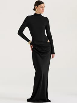 Mozision Autumn Long Sleeve Sexy Maxi Dress Women Fashion Hollow Out Turtleneck Ruched Bodycon Club Party Long Dresses Female