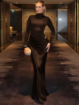 Mozision Autumn Long Sleeve Sexy Maxi Dress Women Fashion Hollow Out Turtleneck Ruched Bodycon Club Party Long Dresses Female