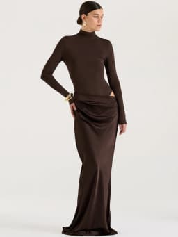 Mozision Autumn Long Sleeve Sexy Maxi Dress Women Fashion Hollow Out Turtleneck Ruched Bodycon Club Party Long Dresses Female