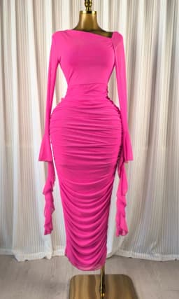 CM.YAYA Women Ruffles Long Sleeve Ruched Stacked Bodycon Maxi Long Dress Vacation Trendy Party Birthday Long Dresses Vestidos