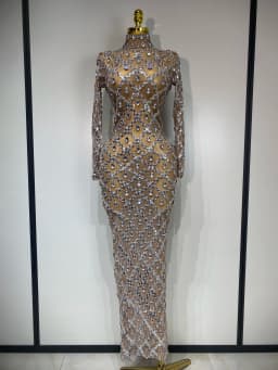 Women Sexy Luxury Birthday Dress Stage Shining Rhinestone Sequin Long Dress Evening Prom Gown Transparent Singer Club Host Dress