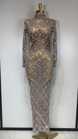 Women Sexy Luxury Birthday Dress Stage Shining Rhinestone Sequin Long Dress Evening Prom Gown Transparent Singer Club Host Dress