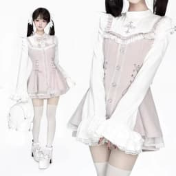 Japanese Style Lolita 2 Piece Set Y2k Mini Skirt Woman Harajuku Sweet Kawaii Print Dress Tops Korean Fashion Elegant Dress