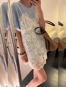 V-neck White Eyelet Lace Slip Dress Women's Summer Transparent One-piece Dress Elegant Ladies Sleeveless Cover-Up Short Dress