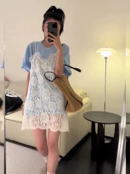 V-neck White Eyelet Lace Slip Dress Women's Summer Transparent One-piece Dress Elegant Ladies Sleeveless Cover-Up Short Dress