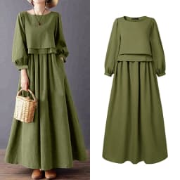 ZANZEA Women Casual Retro Maxi Dresses Boatneck Lantern Sleeve Solid Color Layered A-Line Long Dress Spring Baggy Robes Femme