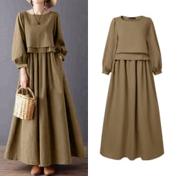 ZANZEA Women Casual Retro Maxi Dresses Boatneck Lantern Sleeve Solid Color Layered A-Line Long Dress Spring Baggy Robes Femme