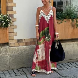 Casual Boho Printed Dress For Women Loose V-neck Suspender A-line Big Hem Long Dress Summer Fashion Vacation Style Dresses