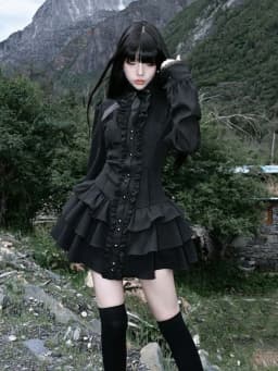 2000s Harajuku Kawaii Lolita Dress Y2k Patchwork Sweet Long Sleeve Short Party Dress Vintage Fake 2 Piece One Piece Dress Korean