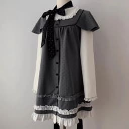 2000s Harajuku Kawaii Lolita Dress Y2k Patchwork Sweet Long Sleeve Short Party Dress Vintage Fake 2 Piece One Piece Dress Korean
