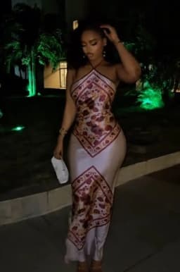 Women's Satin Bandana Print Halter Neck Maxi Dress Backless Bodycon Hot Summer Evening Party Cocktail Club Long Dress