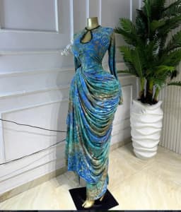CM.YAYA Women Tie Dye Print Ribbon Ruched Long Sleeve Bodycon Maxi Long Dress 2026 Sexy Birthday Party Vacation Trendy Dresses