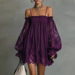 Boho Spring Off Shoulder Hollow Lace Dress Woman Elegant Puff Sleeve Ruffle Party Dresses Summer A-line Casual Holiday Mini Robe