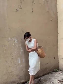 Miyake Hand Circle Pleated Sleeveless Dress Designer Long Round Neck Elegant Loose Summer Korean Style Aesthetic Clothes