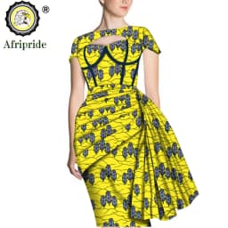 African Print Dresses for Women Short Sleeve Wrap Dashiki Outfits Ankara Attire Midi Party Wedding Evening S2025025