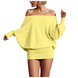 Fashion Off Shoulder Sheer Mini Dress Outfits For Women Hot Sexy Long Sleeve Ruched Party Dresses Bodycon Solid Color Robe Femme