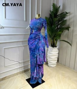 CM.YAYA Women Tie Dye Print O-neck Ribbon Long Sleeve Long Dress 2026 Street Evening Birthday Club Party Vestidos Sexy Dresses