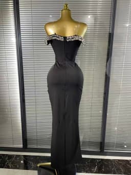Black Color Women Sexy Off the Shoulder Shining Crystal Bodycon Long Gowns Dress Elegant Evening Party Celebrate Outfit