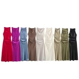Satin Long Dresses for Women 2025 Summer Slip Midi Dress Woman Sexy Evening Party Dress Sleeveless Female Elegant Dresses