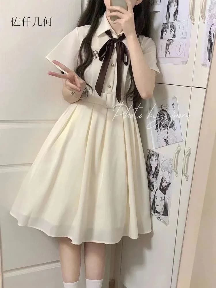 Japanese College Style JK Embroidered Dress Women Summer New 2025 Solid Dresses Woman