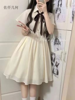 Japanese College Style JK Embroidered Dress Women Summer New 2025 Solid Dresses Woman
