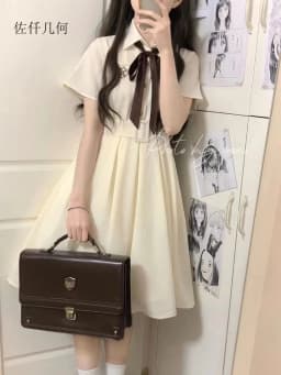 Japanese College Style JK Embroidered Dress Women Summer New 2025 Solid Dresses Woman
