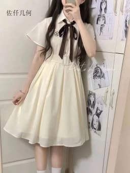 Japanese College Style JK Embroidered Dress Women Summer New 2025 Solid Dresses Woman