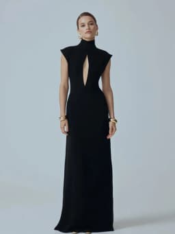 Ahagaga Fashion Sexy Women's Maxi Dresses Turtleneck Short Sleeves Hollow Out Lace Patchwork Sheath Split Party Solid Vestidos