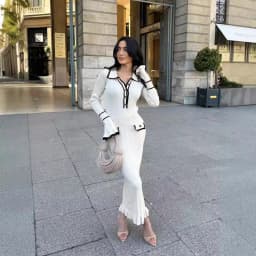 Elegant Knitted Slim Fit Color Block Long Dress Autumn New Fashion High End Personality Ladies Casual Polyester H Version Skirt