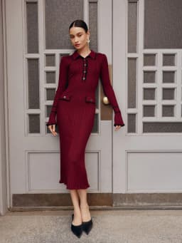 Elegant Knitted Slim Fit Color Block Long Dress Autumn New Fashion High End Personality Ladies Casual Polyester H Version Skirt