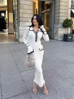 Elegant Knitted Slim Fit Color Block Long Dress Autumn New Fashion High End Personality Ladies Casual Polyester H Version Skirt
